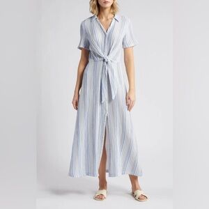 CASLON
Stripe 💯 %Cotton Gauze Shirtdress In Ivory Cloud- Blue Vera Stripe